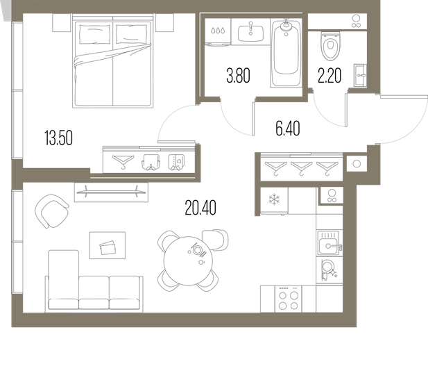 46,3 м², 1-комнатная квартира 20 422 930 ₽ - изображение 1
