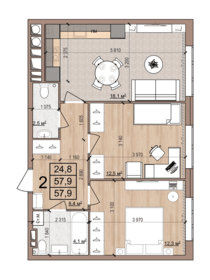 Квартира 57,9 м², 2-комнатная - изображение 1