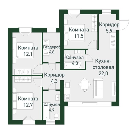 84 м², 3-комнатная квартира 10 500 000 ₽ - изображение 1