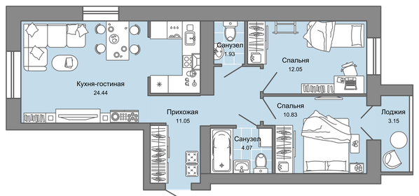 Квартира 66 м², 3-комнатная - изображение 1