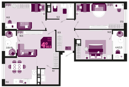 98,9 м², 4-комнатная квартира 13 015 240 ₽ - изображение 9