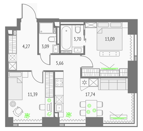 58,9 м², 2-комнатная квартира 28 160 224 ₽ - изображение 1