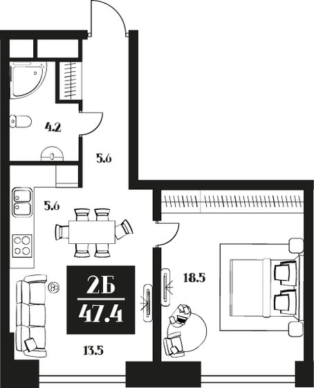 47,4 м², 2-комнатные апартаменты 25 216 800 ₽ - изображение 1