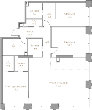 133,3 м², 3-комнатная квартира 163 192 992 ₽ - изображение 35