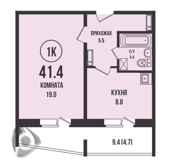 41,4 м², 1-комнатная квартира 5 200 000 ₽ - изображение 1