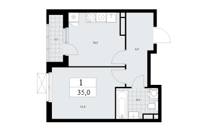 Квартира 35 м², 1-комнатная - изображение 1