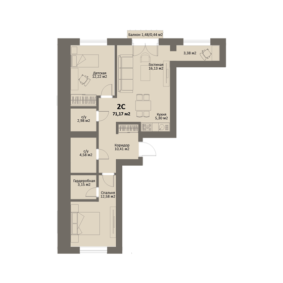 71,2 м², 2-комнатная квартира 11 031 350 ₽ - изображение 1