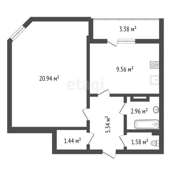 43,8 м², 1-комнатная квартира 4 250 000 ₽ - изображение 1