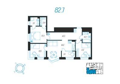 83,4 м², 3-комнатная квартира 13 000 000 ₽ - изображение 58