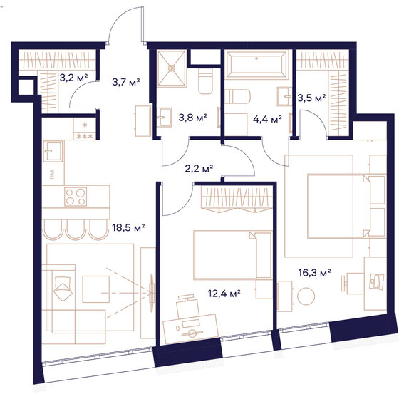 68 м², 2-комнатная квартира 32 568 000 ₽ - изображение 1
