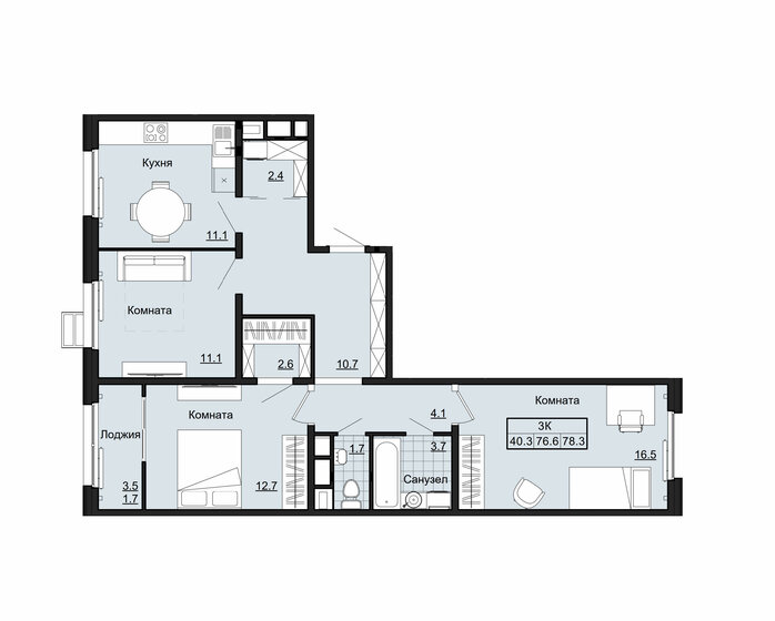 78,3 м², 3-комнатная квартира 6 437 000 ₽ - изображение 19