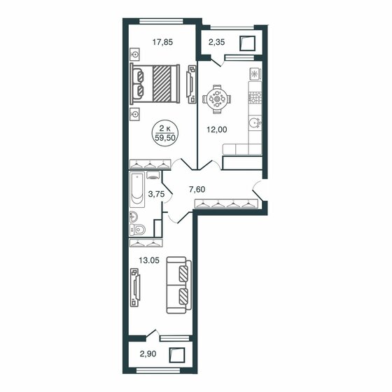 59,5 м², 2-комнатная квартира 6 277 250 ₽ - изображение 28