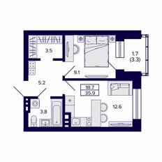 Квартира 35,9 м², 1-комнатная - изображение 3