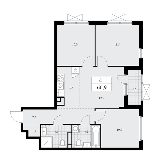 66,9 м², 4-комнатная квартира 11 800 000 ₽ - изображение 38