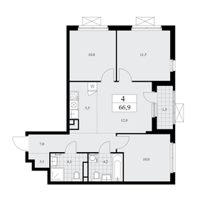 Квартира 66,9 м², 4-комнатная - изображение 1
