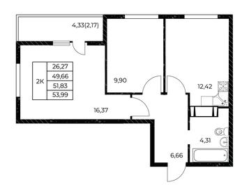 Квартира 54 м², 2-комнатная - изображение 1