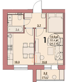 34,2 м², 1-комнатная квартира 2 850 000 ₽ - изображение 25