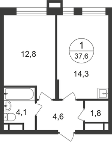 Квартира 37,6 м², 1-комнатная - изображение 1