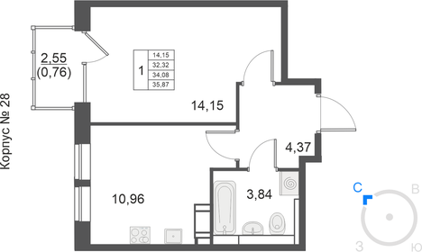 40,4 м², 1-комнатная квартира 9 330 749 ₽ - изображение 13