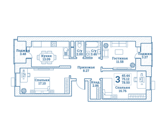 Квартира 78,5 м², 3-комнатная - изображение 1