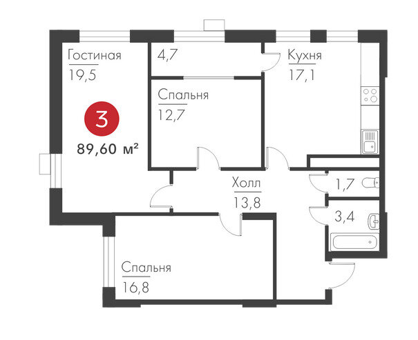 89,2 м², 3-комнатная квартира 18 147 680 ₽ - изображение 1