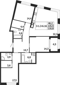 Квартира 118,8 м², 3-комнатная - изображение 1