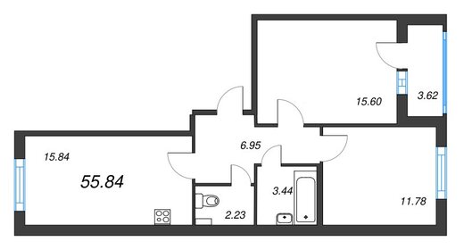 Квартира 55,8 м², 2-комнатная - изображение 1