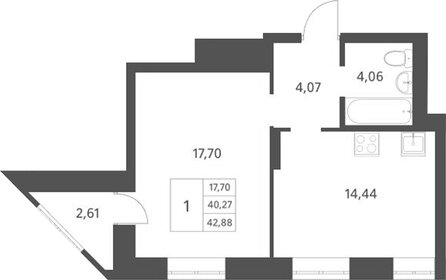 Квартира 43 м², 1-комнатная - изображение 1