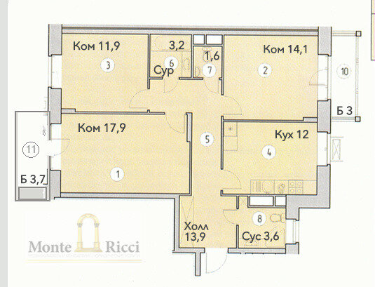 85 м², 3-комнатная квартира 11 700 000 ₽ - изображение 1