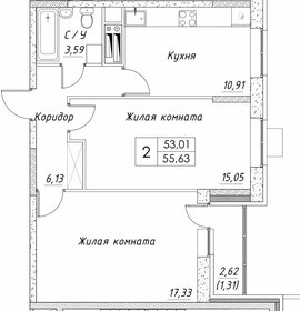 Квартира 55,6 м², 2-комнатная - изображение 1