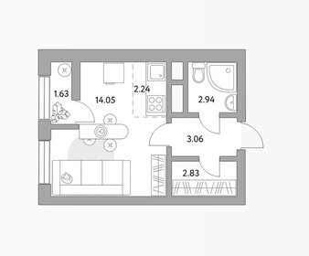 Квартира 27 м², 1-комнатная - изображение 1