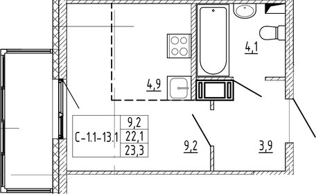 Квартира 23,3 м², студия - изображение 1