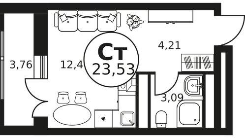 Квартира 23,5 м², студия - изображение 1