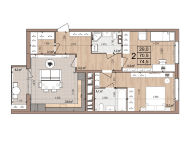 Квартира 74,5 м², 2-комнатная - изображение 1