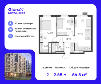 Квартира 56,8 м², 2-комнатная - изображение 1