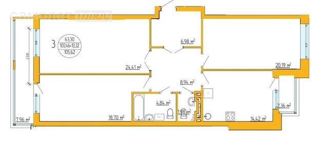 105,6 м², 3-комнатная квартира 15 000 000 ₽ - изображение 94