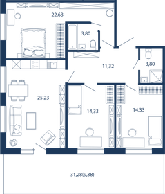 96,3 м², 3-комнатные апартаменты 31 583 756 ₽ - изображение 73