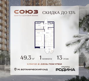 Квартира 49,3 м², 1-комнатная - изображение 1