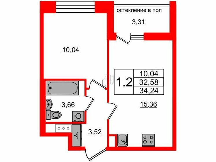 32,6 м², 1-комнатная квартира 9 300 140 ₽ - изображение 36