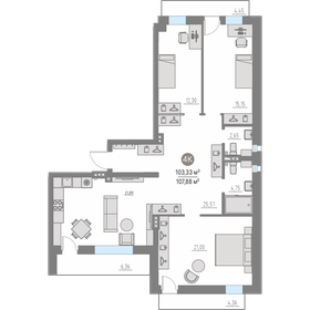 Квартира 103,3 м², 3-комнатная - изображение 1
