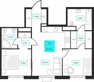 69,3 м², 2-комнатная квартира 10 310 000 ₽ - изображение 9