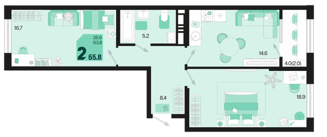 75 м², 2-комнатная квартира 8 700 000 ₽ - изображение 125