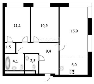 Квартира 61,4 м², 3-комнатная - изображение 1