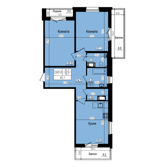 85,7 м², 2-комнатная квартира 17 327 978 ₽ - изображение 1