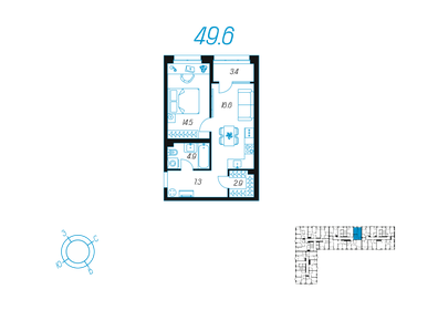 51,7 м², 1-комнатная квартира 7 679 259 ₽ - изображение 34