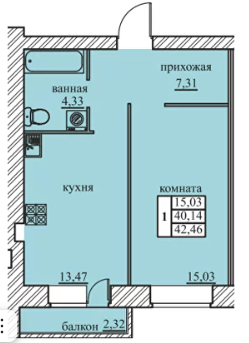40,8 м², 1-комнатная квартира 3 675 600 ₽ - изображение 1