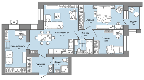 Квартира 86 м², 4-комнатная - изображение 1