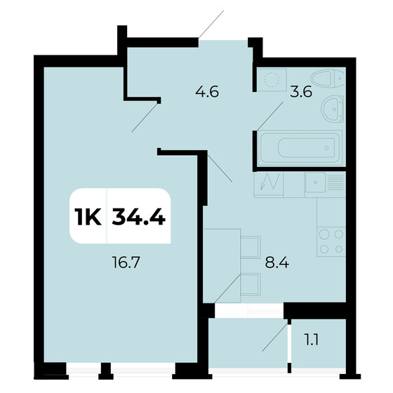 34,4 м², 1-комнатная квартира 4 248 400 ₽ - изображение 1