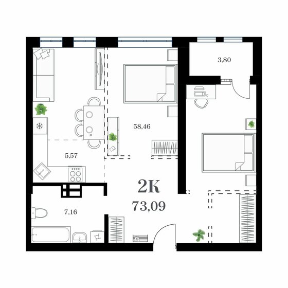 73,1 м², 2-комнатная квартира 14 764 200 ₽ - изображение 1