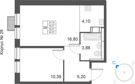 Квартира 40,4 м², 2-комнатная - изображение 1